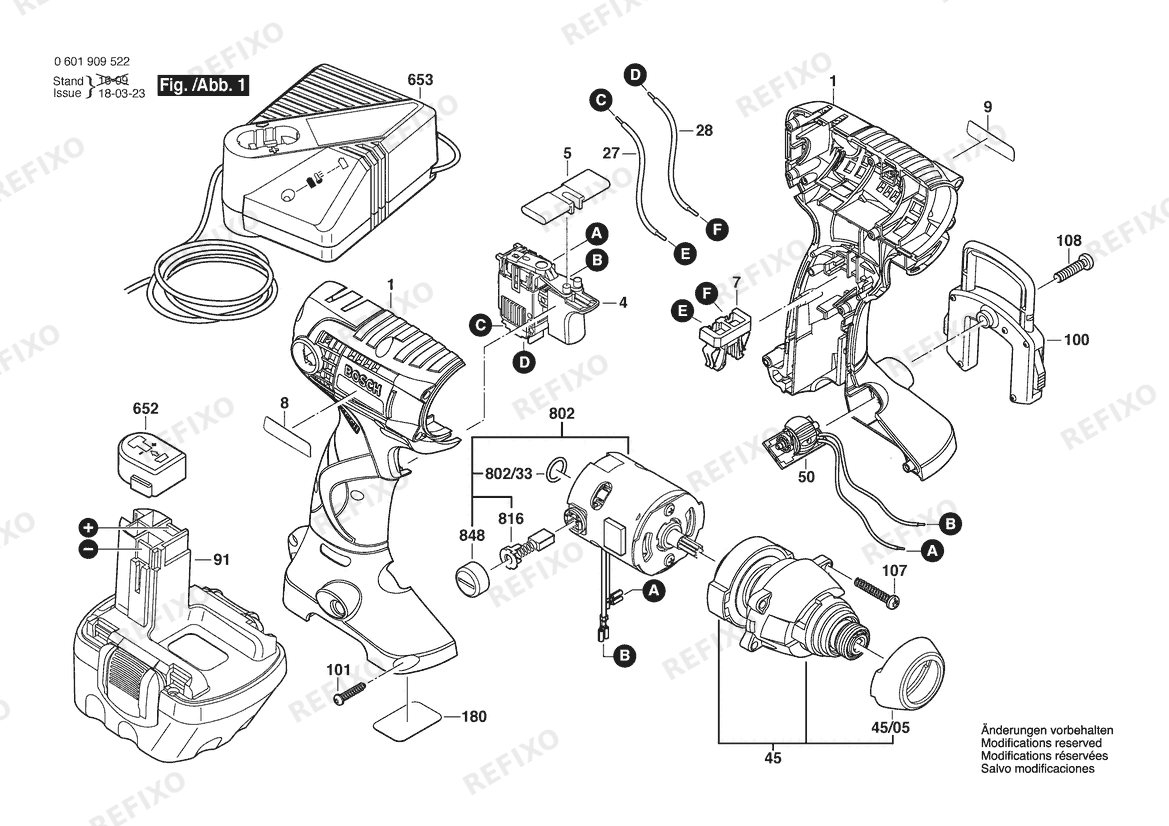 Деталировка Bosch Schlagschrauber 23612 | 12 V | 061 - US (0 601 909 522) — схема запчастей в разборе