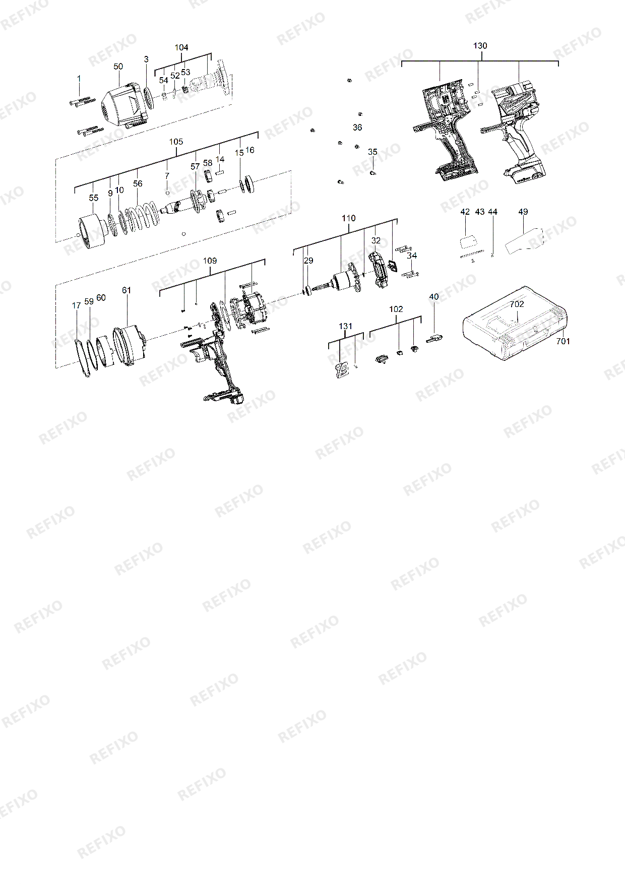 Деталировка MILWAUKEE M18ONEFHIWP12 0X 4933459724 4000467185 — схема запчастей в разборе