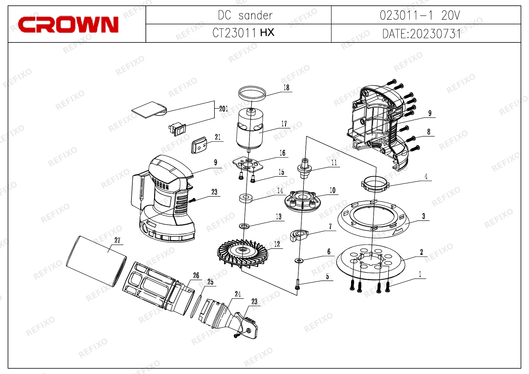 Деталировка CROWN CT23011HX — схема запчастей в разборе