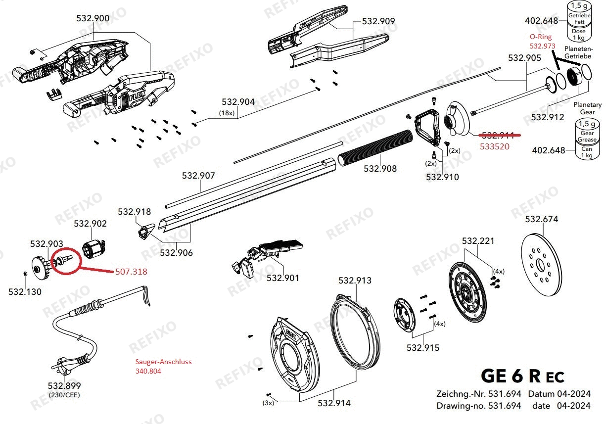Деталировка Flex GE 6 R-EC 230CEE — схема запчастей в разборе