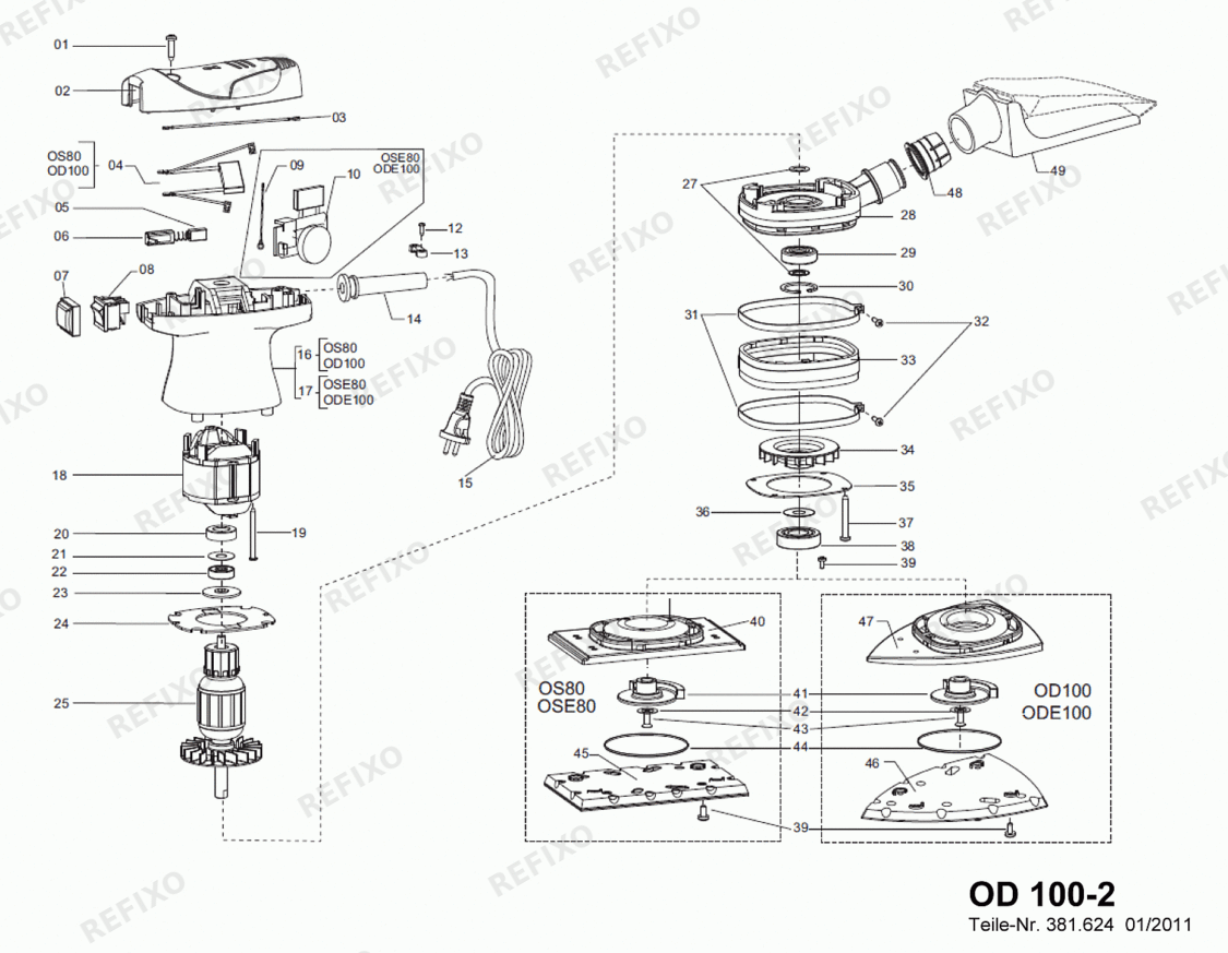 Деталировка Flex OD 100-2 379042 — схема запчастей в разборе