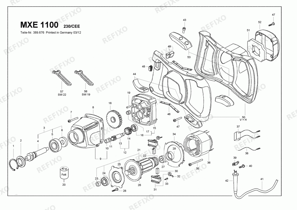 Деталировка Flex MXE 1100 Kit WR2 - 1080 Watt 1-Gang-Rührer с Dr 368830 — схема запчастей в разборе