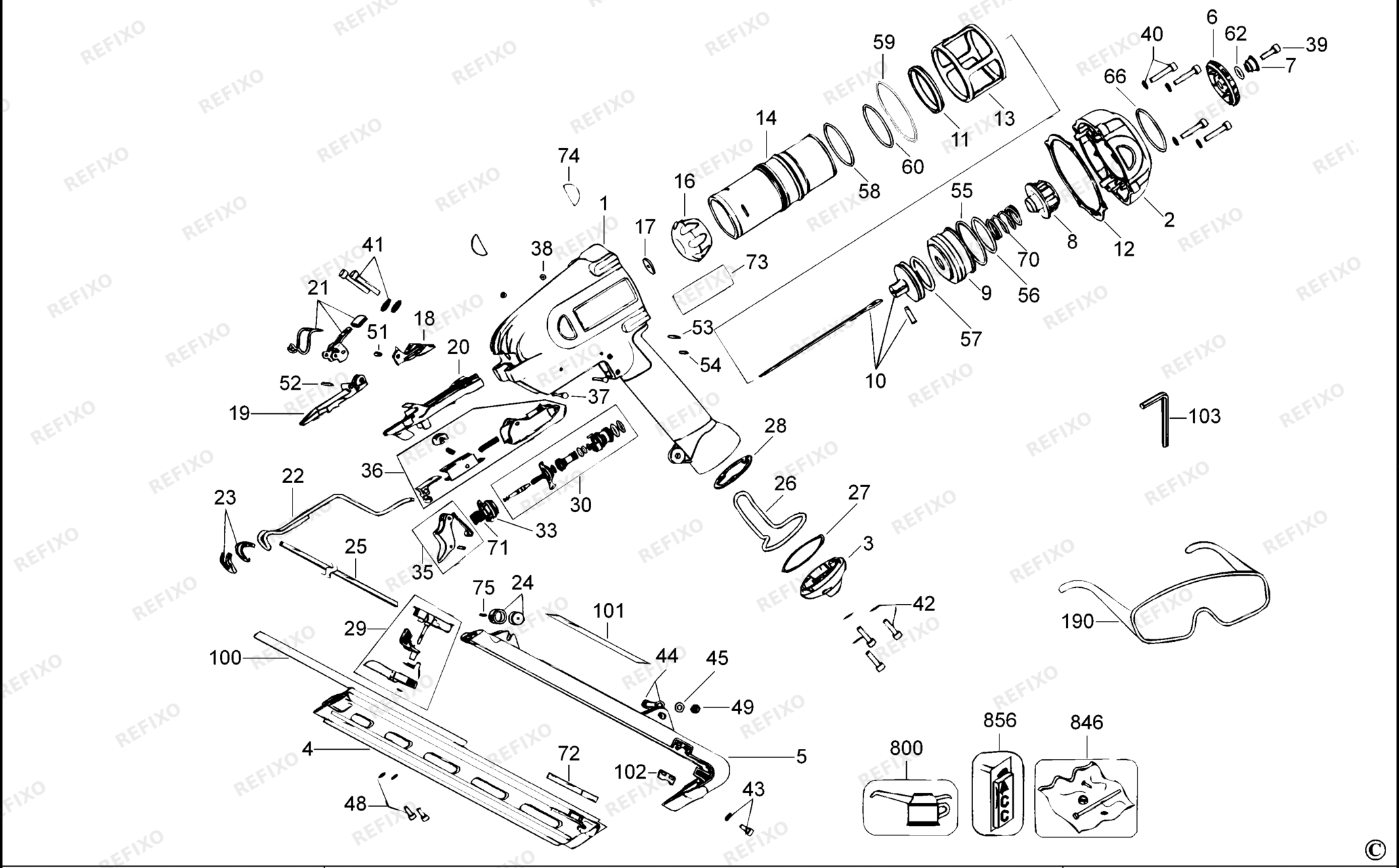 Деталировка DeWalt D51275K-QS TYPE 2 Stauchkopf - Nagler D51275K-QS D51275K — схема запчастей в разборе