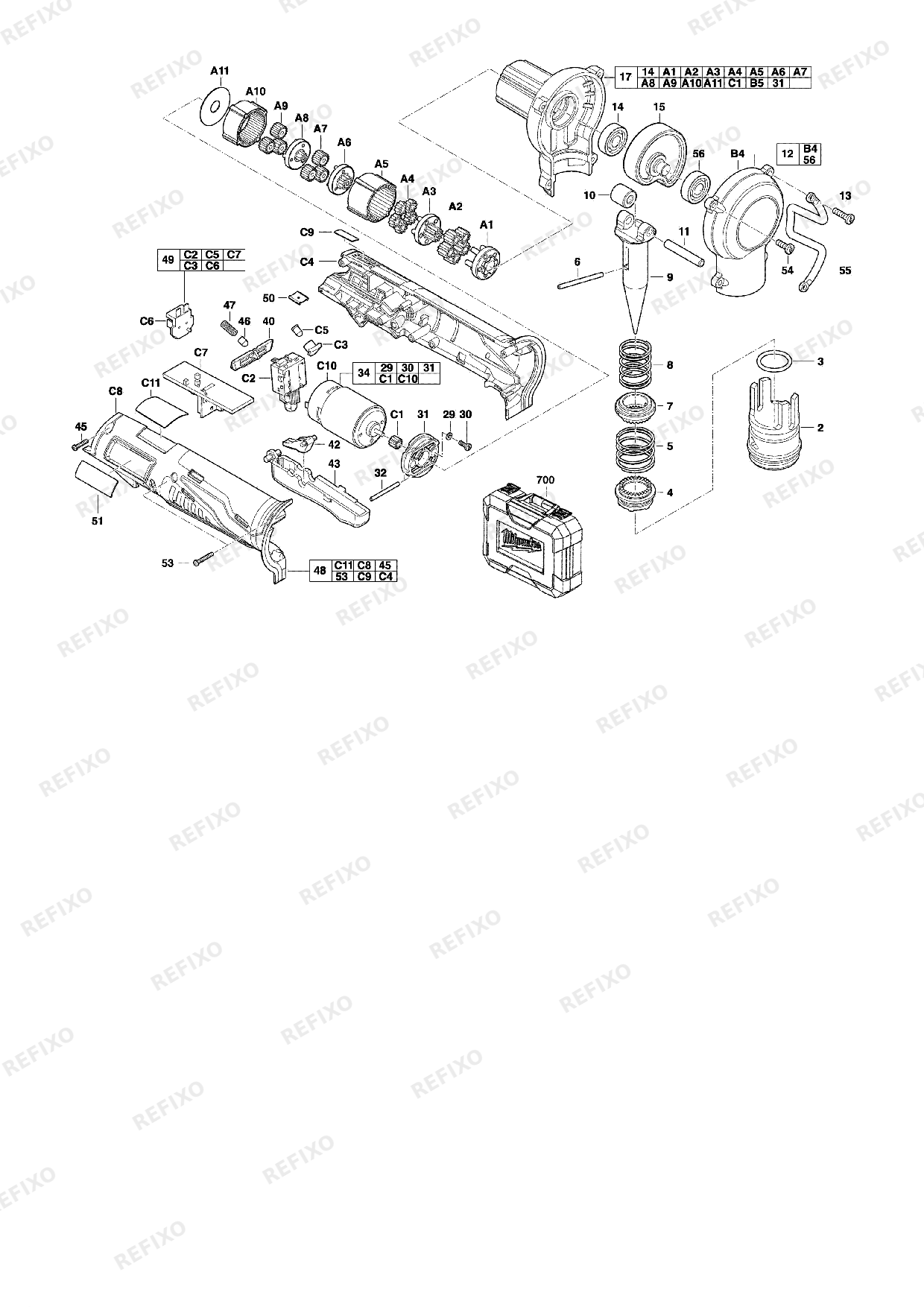 Деталировка MILWAUKEE C12PXP 202C 4933427247 4000427248 — схема запчастей в разборе