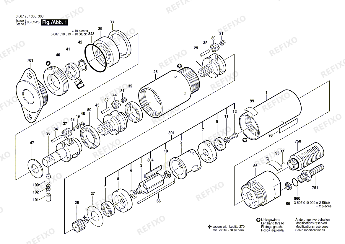 Деталировка Bosch Einbaumotor 740 WATT-SERIE (0 607 957 307) — схема запчастей в разборе