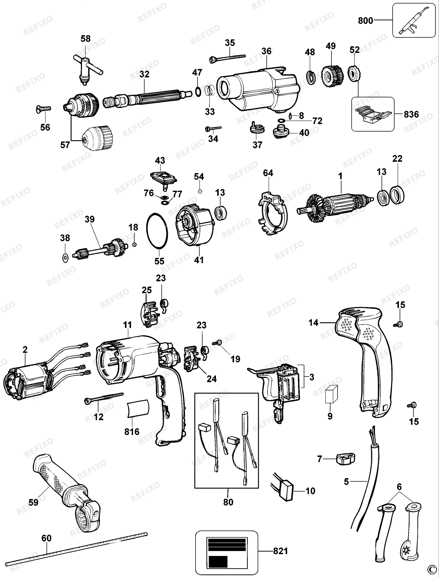 Деталировка DeWalt DW505-LX TYPE 4 перфоратор DW505-LX DW505 — схема запчастей в разборе