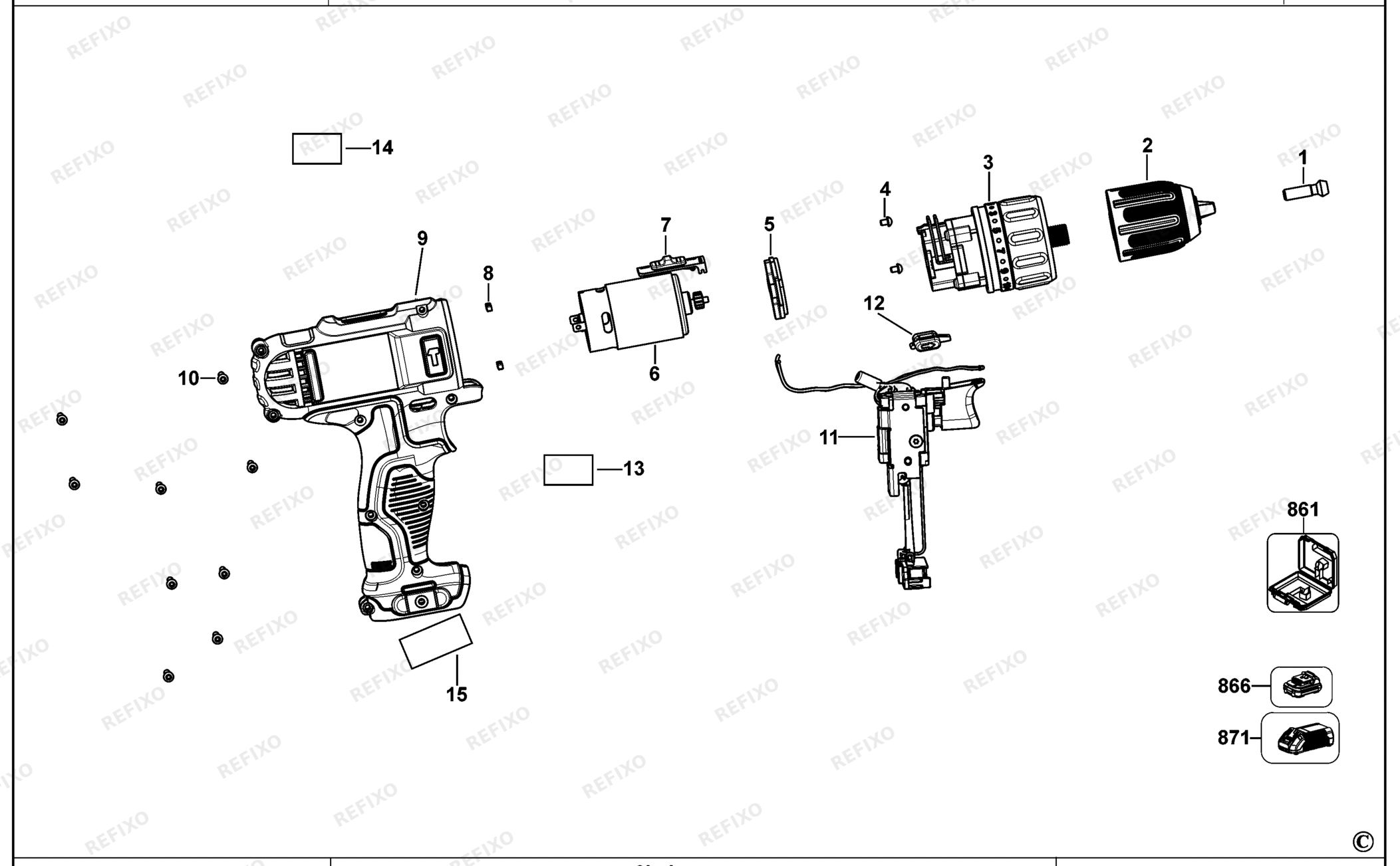 Деталировка DeWalt DCD716-QW TYPE 1 аккумуляторный - дрель DCD716-QW DCD716 — схема запчастей в разборе