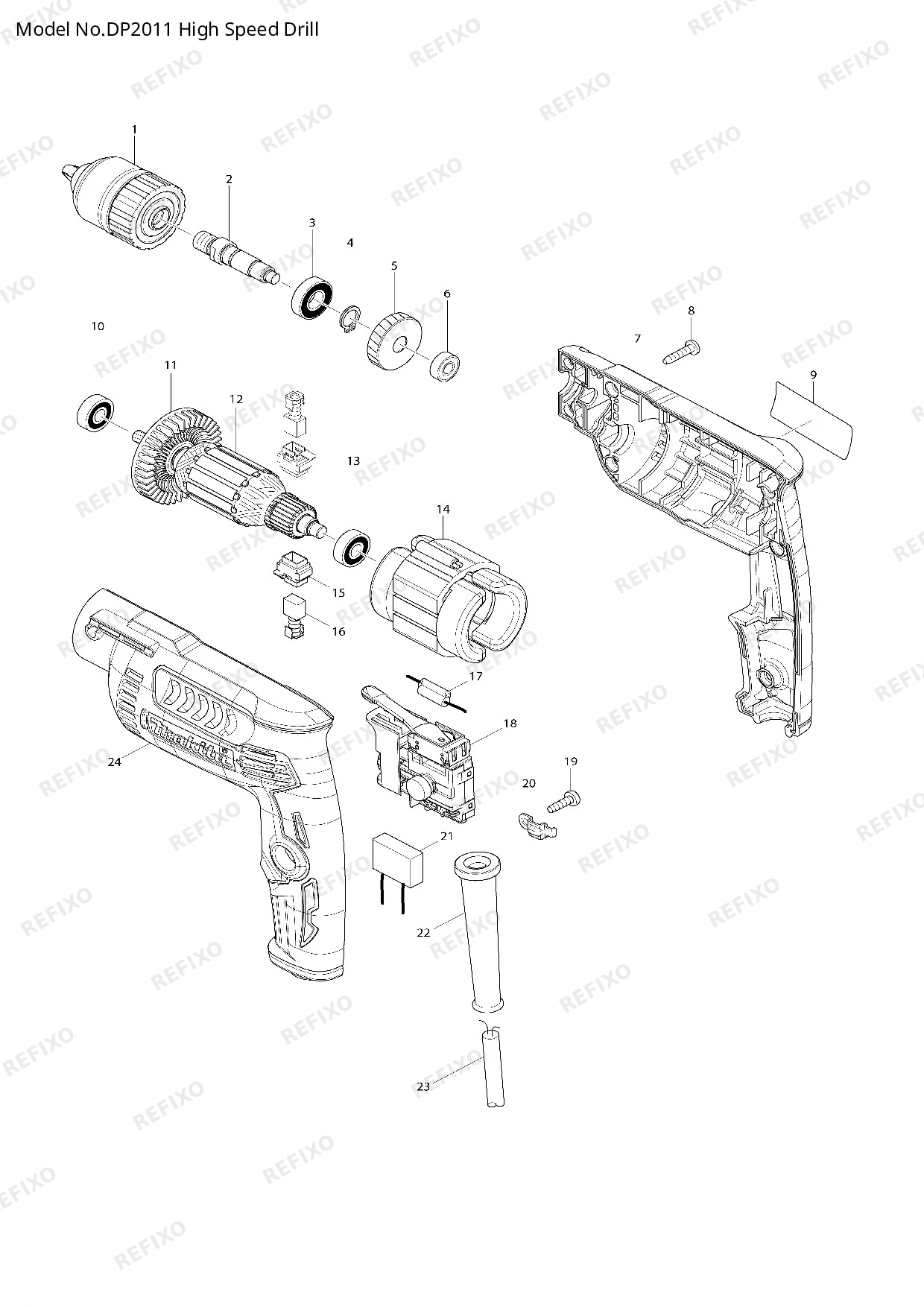 Деталировка MAKITA DP2011 — схема запчастей в разборе