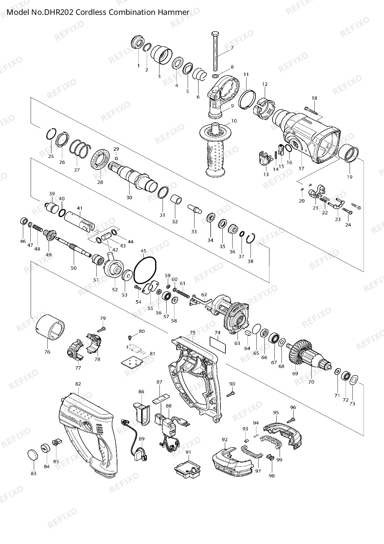 Деталировка MAKITA DHR202 — схема запчастей в разборе
