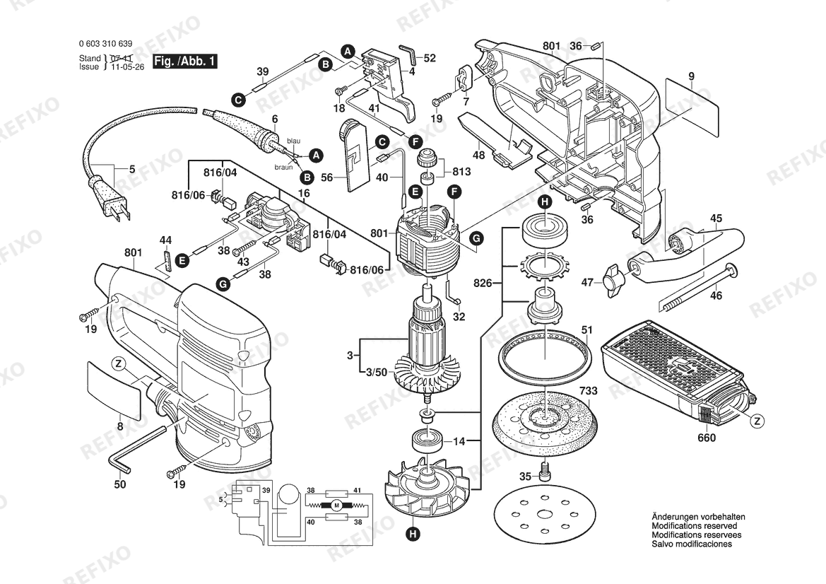 Деталировка Bosch Эксцентриковая шлифмашина 3107DVS | 120 V | 061 - US (0 603 310 639) — схема запчастей в разборе