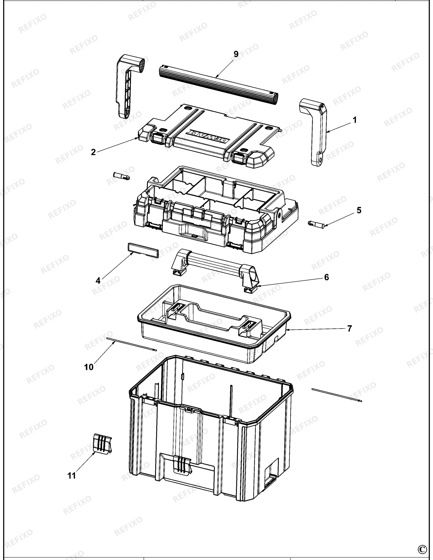 Деталировка DeWalt DWST83343-1-XJ TYPE 1 WERKZEUGBOX DWST83343-1-XJ DWST83343-1 — схема запчастей в разборе