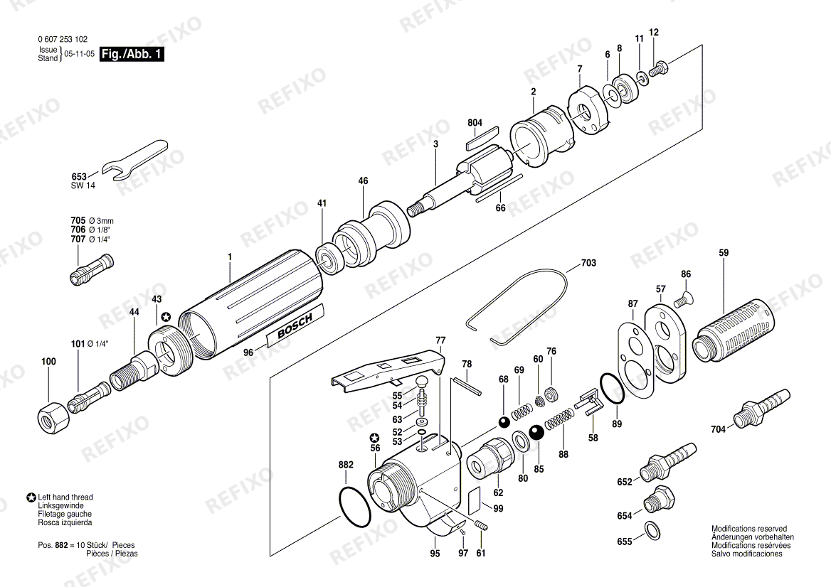 Деталировка Bosch Pw-Geradschleifer 180 WATT-SERIE (0 607 253 102) — схема запчастей в разборе