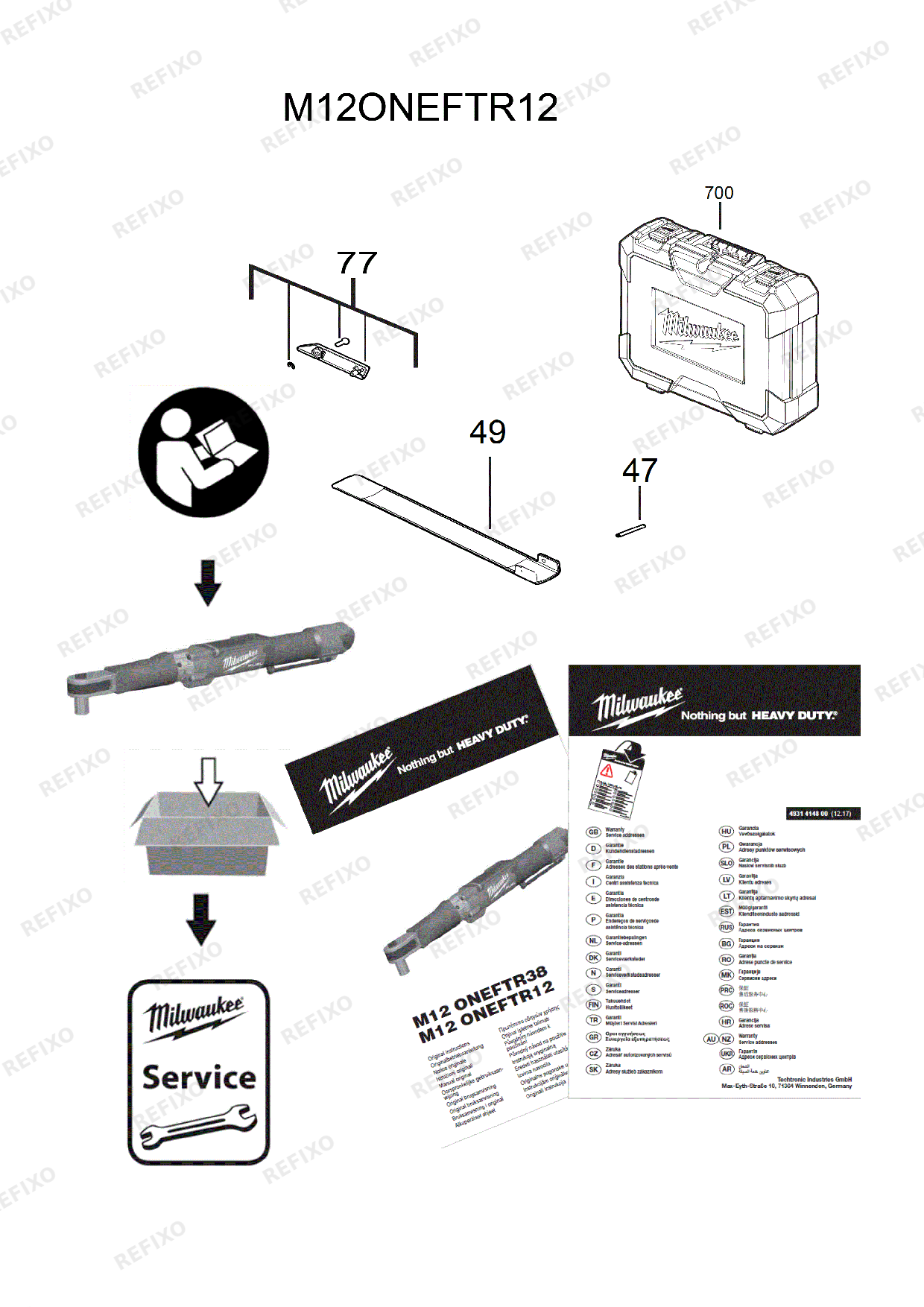 Деталировка MILWAUKEE M12ONEFTR12 0C 4933464969 4000474248 — схема запчастей в разборе