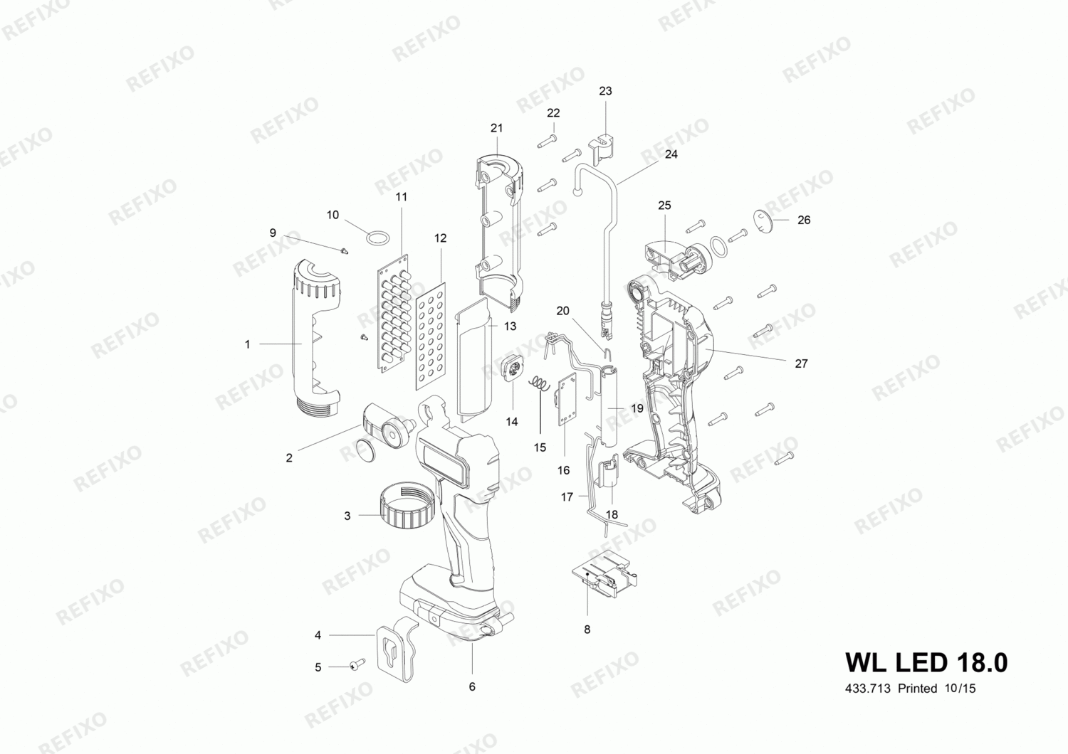 Деталировка Flex WL LED 180 - LED-Arbeitslampe 417955 — схема запчастей в разборе