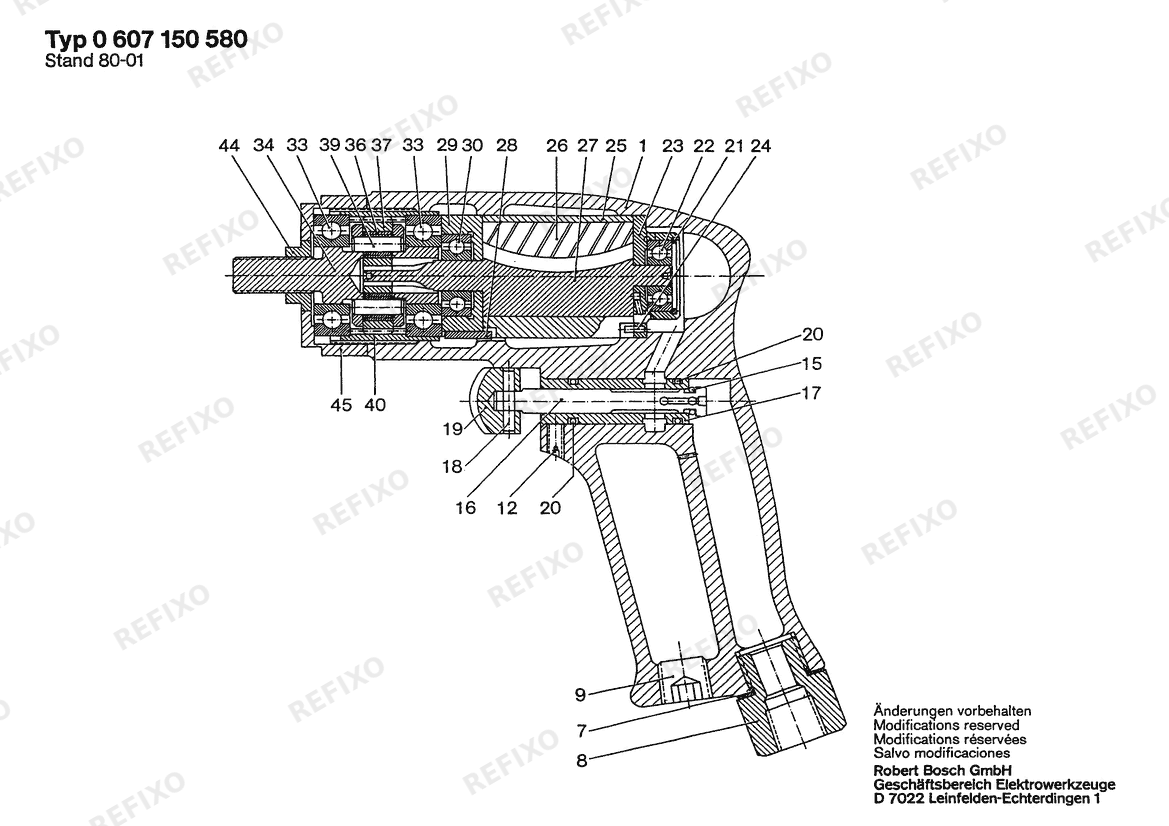 Деталировка Bosch Дрель Drill (0 607 150 580) — схема запчастей в разборе