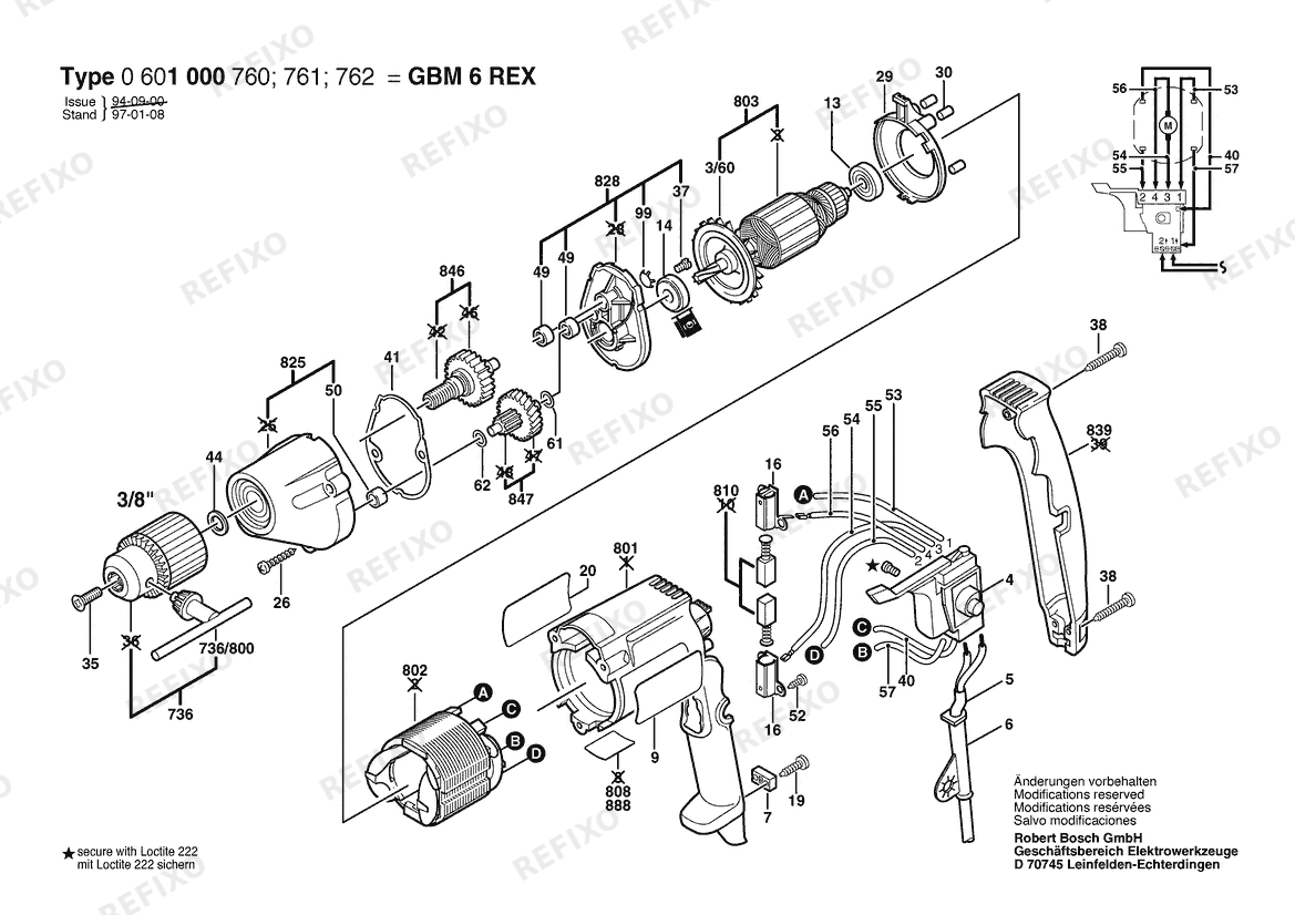 Деталировка Bosch Дрель DRILL | 115 V | 012 - TW (0 601 000 760) — схема запчастей в разборе