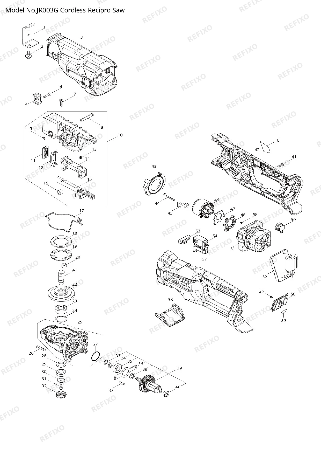 Деталировка MAKITA JR003G — схема запчастей в разборе