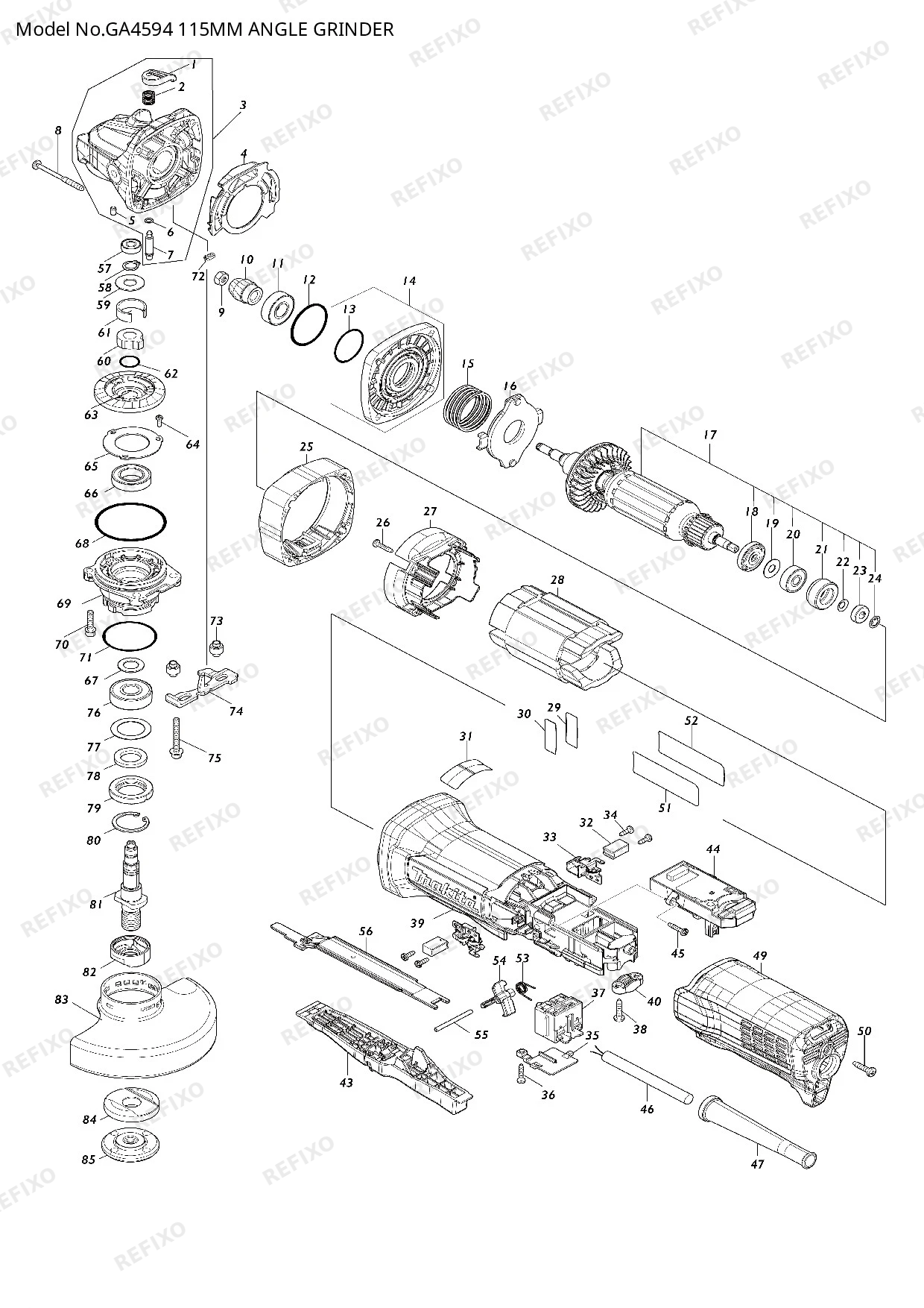 Деталировка MAKITA GA4594 — схема запчастей в разборе