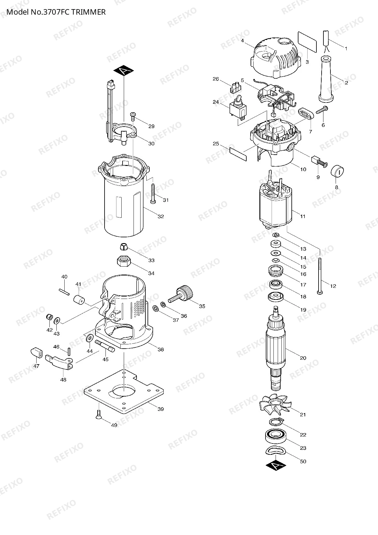 Деталировка MAKITA 3707FC — схема запчастей в разборе