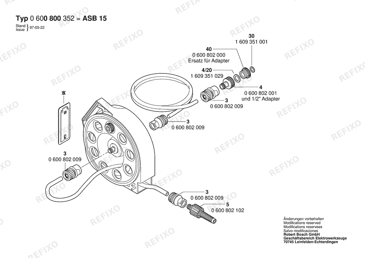 Деталировка Bosch Schlauchkassette ASB 15 (0 600 800 352) — схема запчастей в разборе