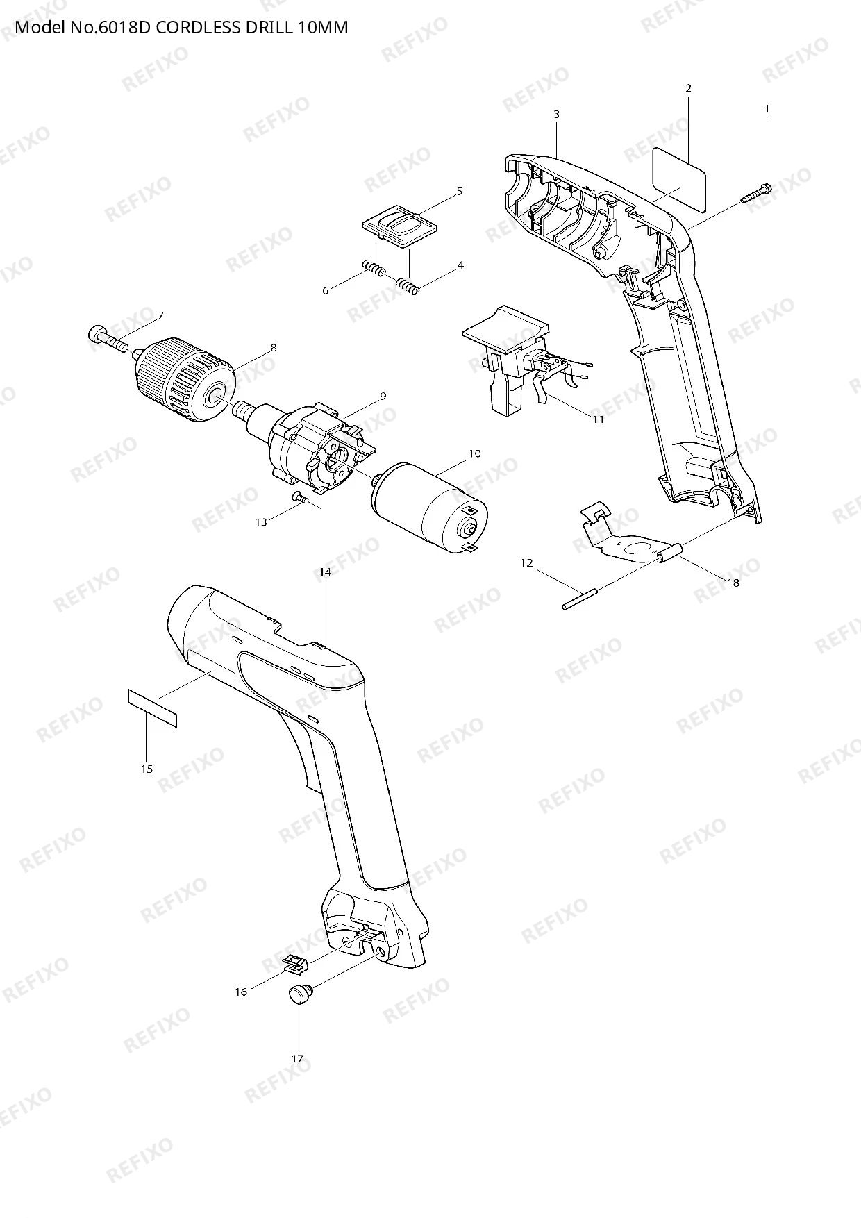 Деталировка MAKITA 6018D — схема запчастей в разборе