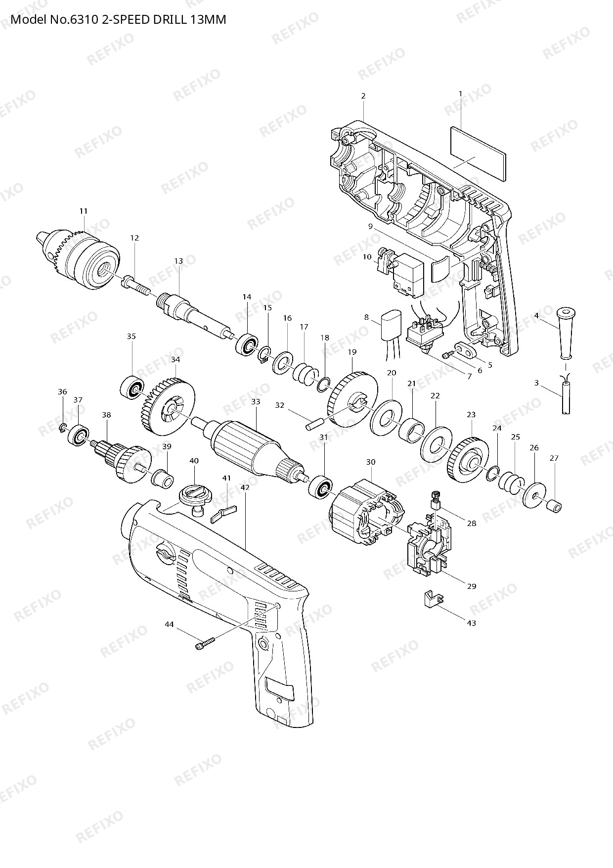 Деталировка MAKITA 6310 — схема запчастей в разборе