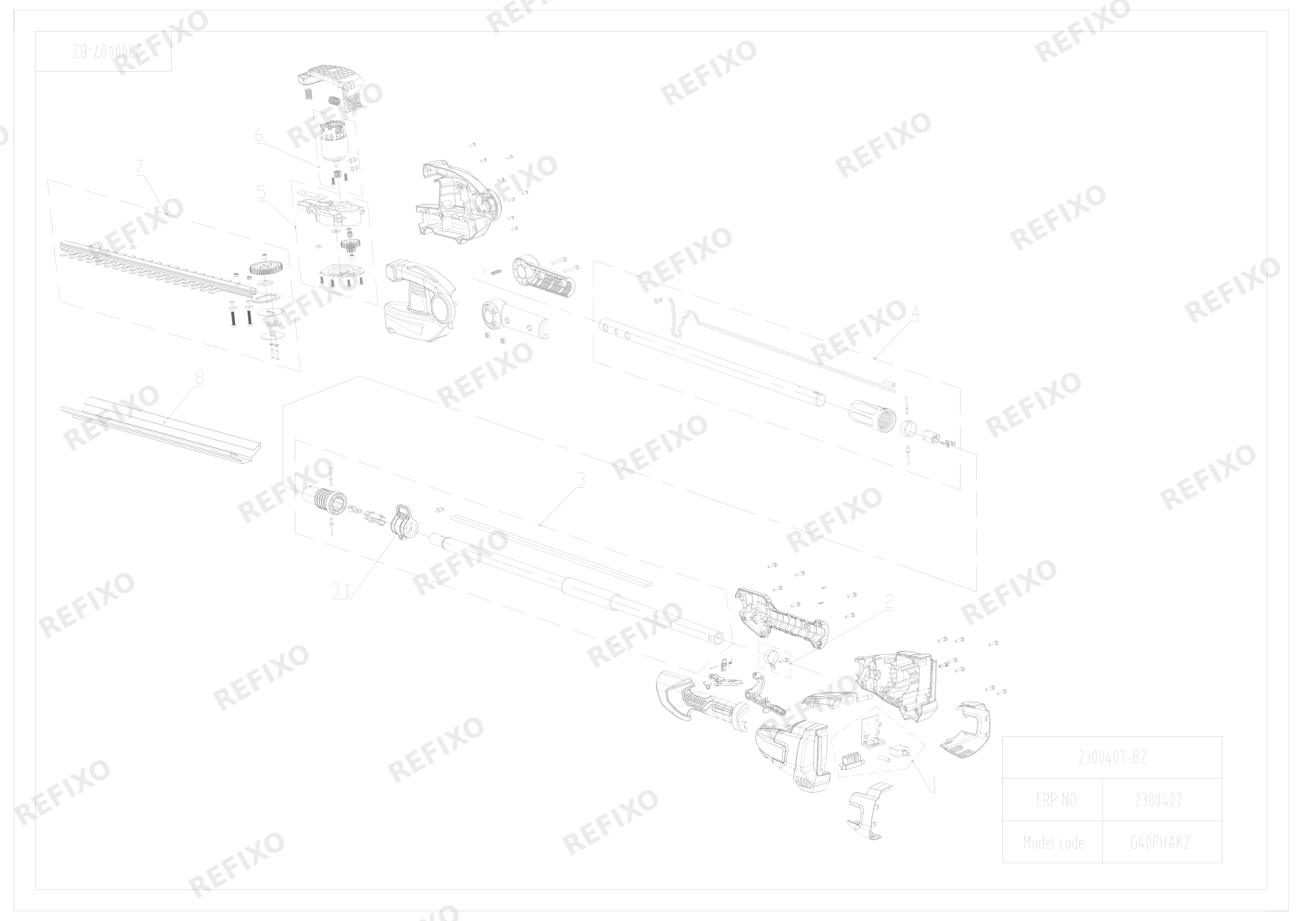 Деталировка Greenworks 2300407-Exploded view — схема запчастей в разборе