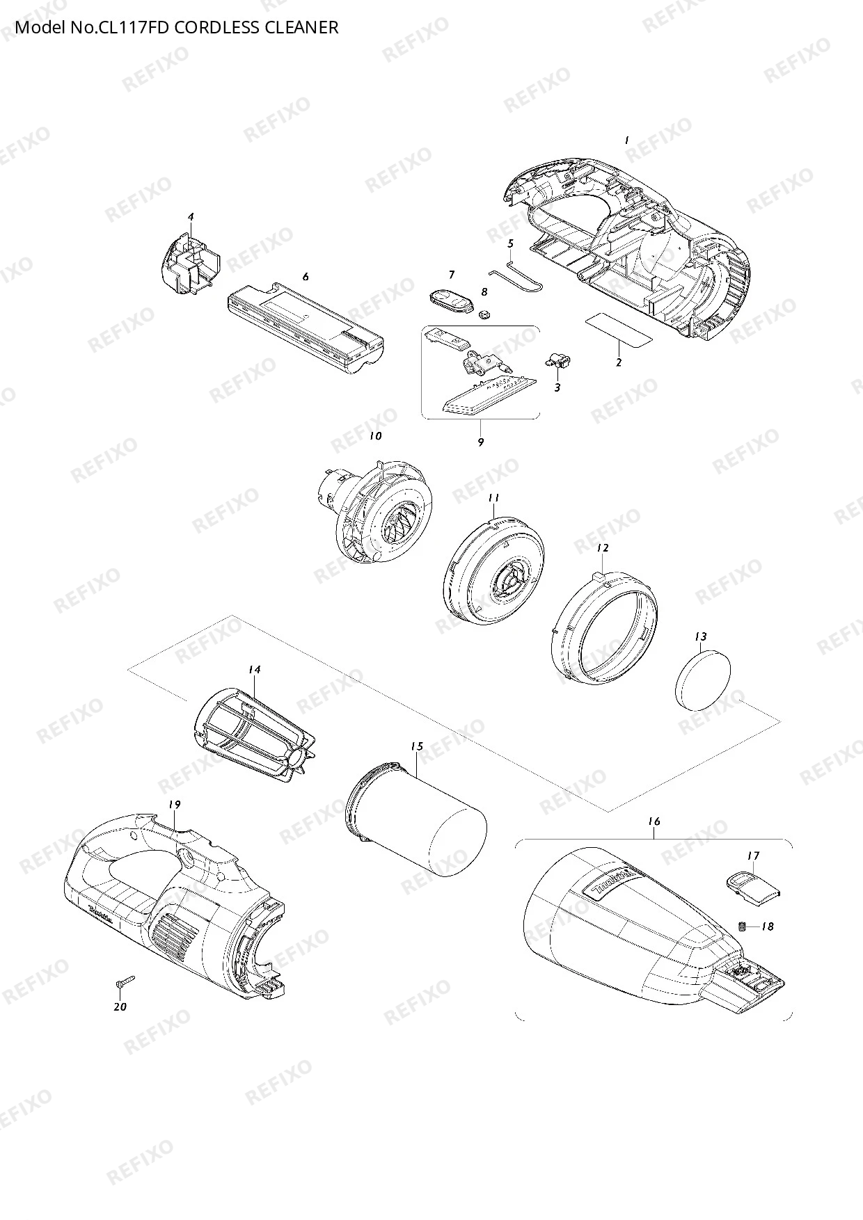 Деталировка MAKITA CL117FD — схема запчастей в разборе