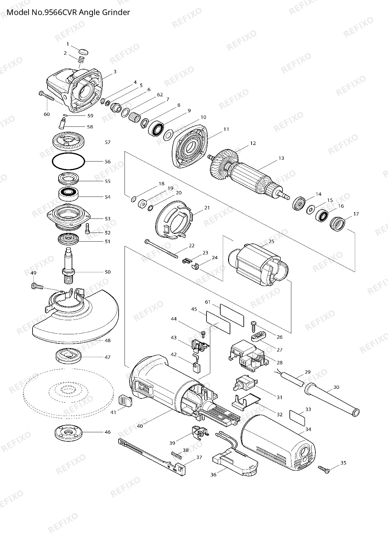 Деталировка MAKITA 9566CVR — схема запчастей в разборе