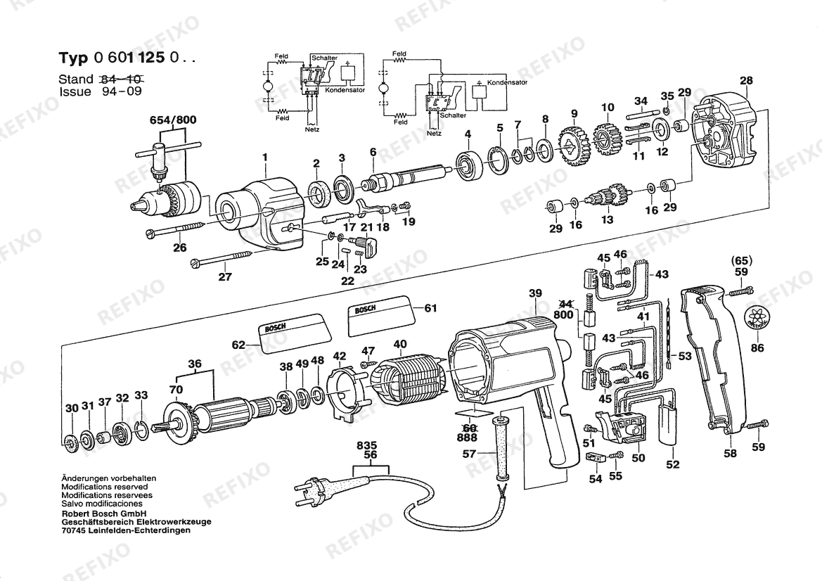 Деталировка Bosch Дрель Drill | 240 V | 027 - AU (0 601 125 037) — схема запчастей в разборе