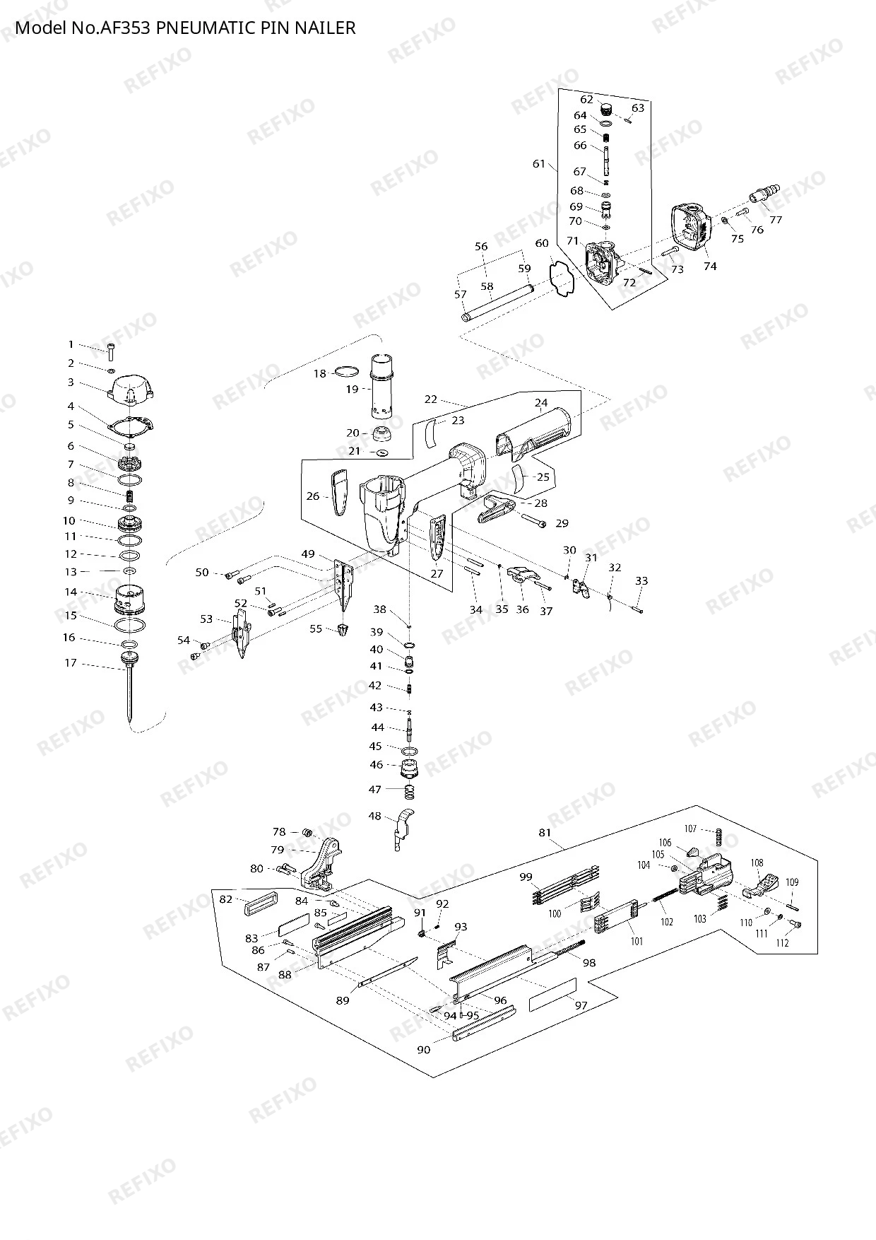 Деталировка MAKITA AF353 — схема запчастей в разборе