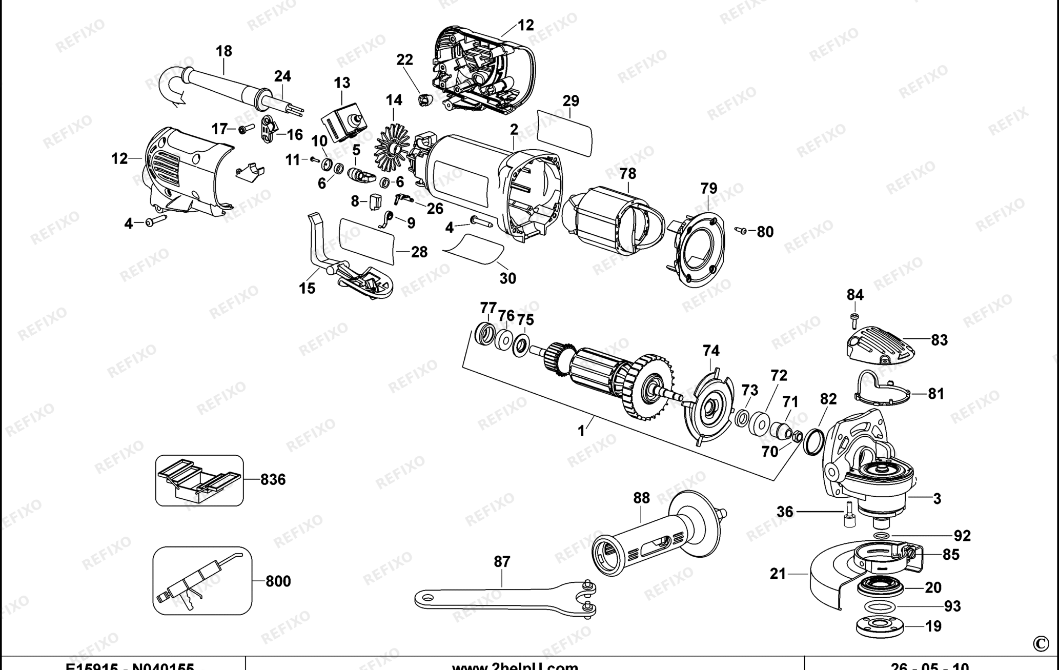 Деталировка DeWalt D28143-LX TYPE 2 SMALL ANGLE GRINDER D28143-LX D28143 — схема запчастей в разборе