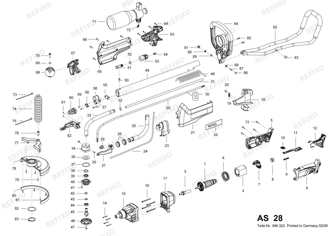 Деталировка Flex AS 28 - FLEX terso die Reinigungsmaschine для kle 345121 — схема запчастей в разборе
