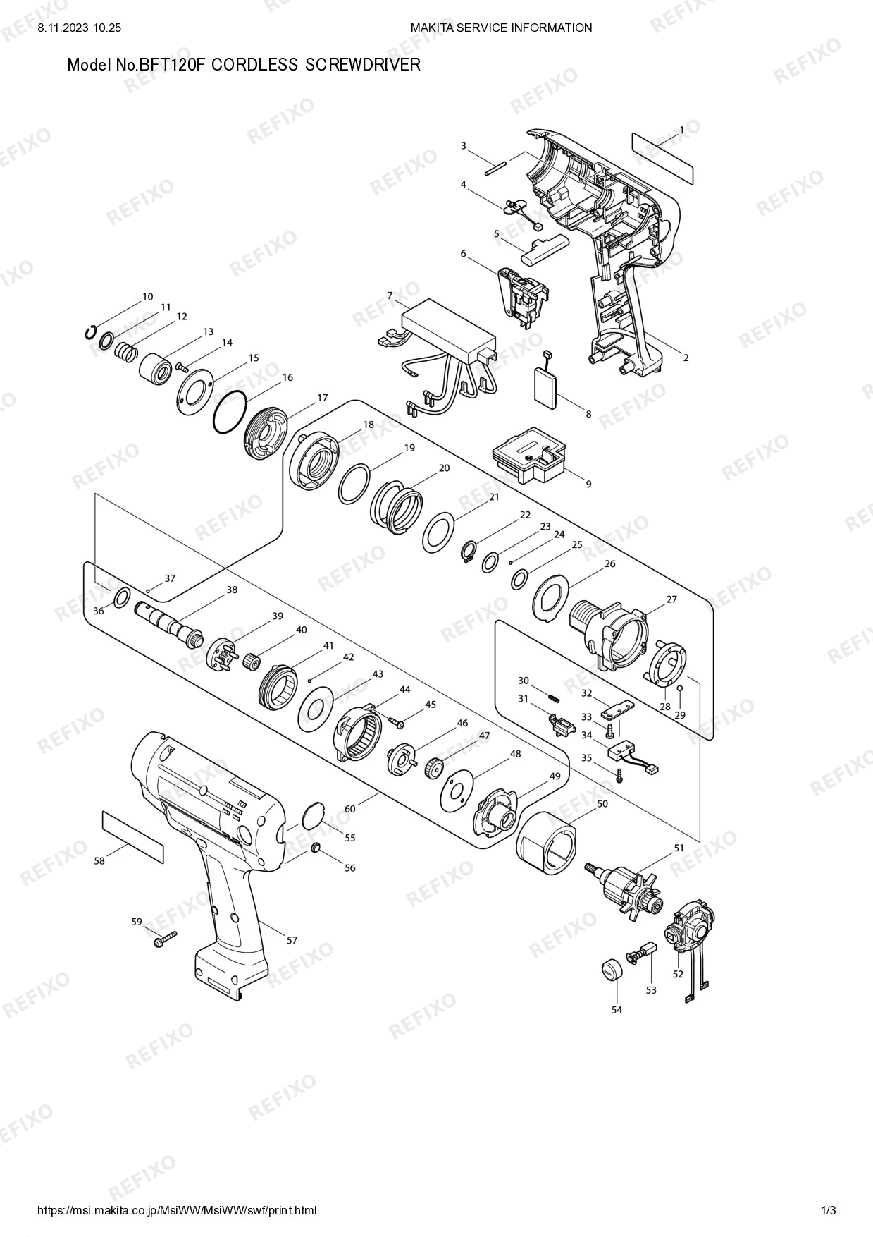 Деталировка MAKITA BFT120F — схема запчастей в разборе