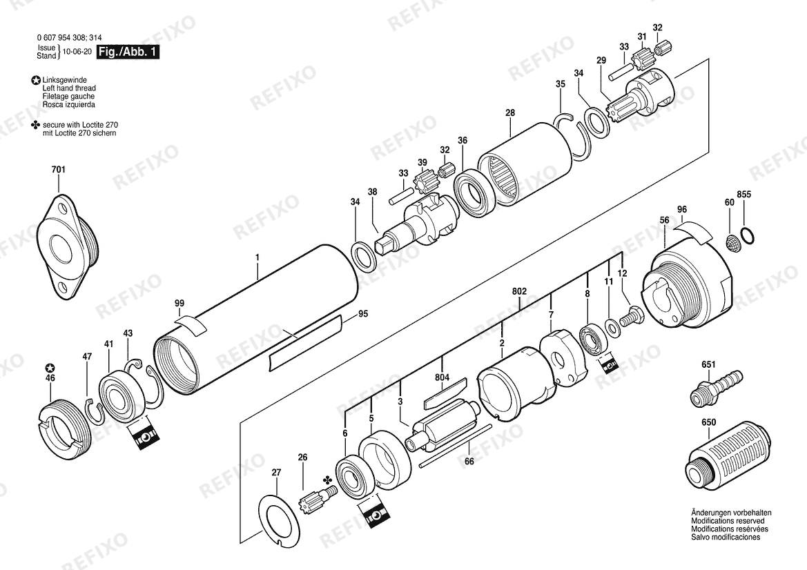 Деталировка Bosch Einbaumotor 120W motor (0 607 954 308) — схема запчастей в разборе