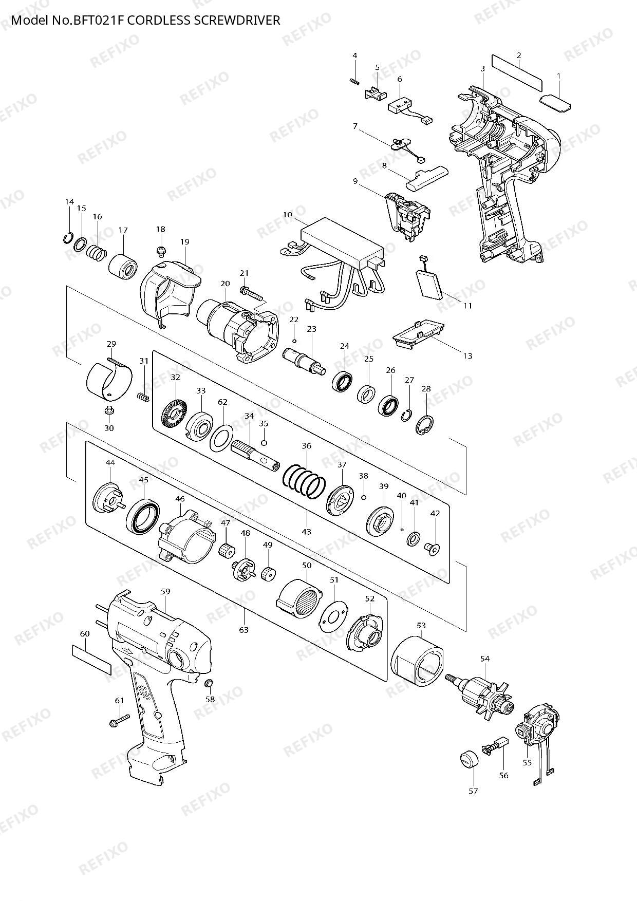 Деталировка MAKITA BFT021F — схема запчастей в разборе