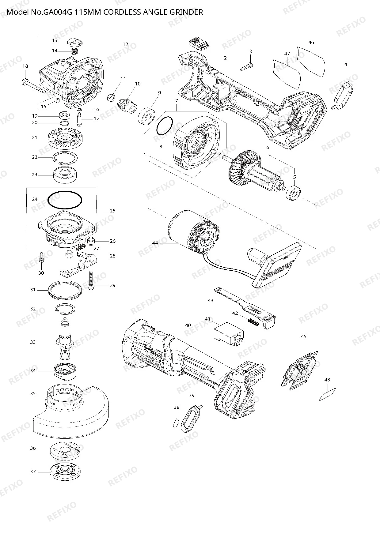 Деталировка MAKITA GA004G — схема запчастей в разборе