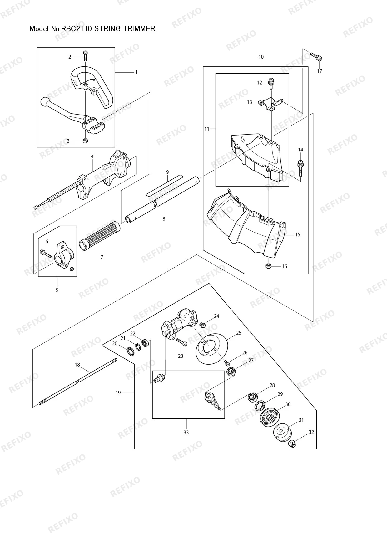 Деталировка MAKITA RBC2110 — схема запчастей в разборе