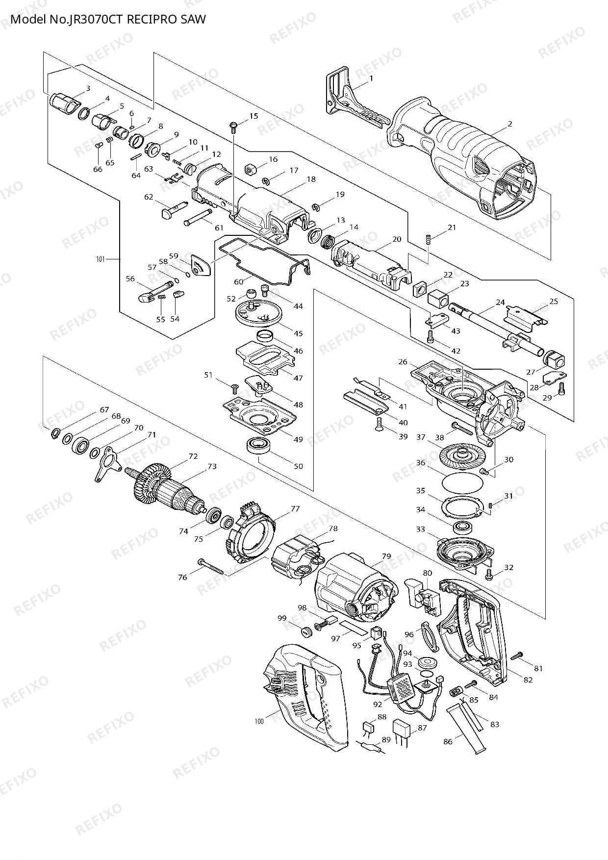 Деталировка MAKITA JR3070CT — схема запчастей в разборе