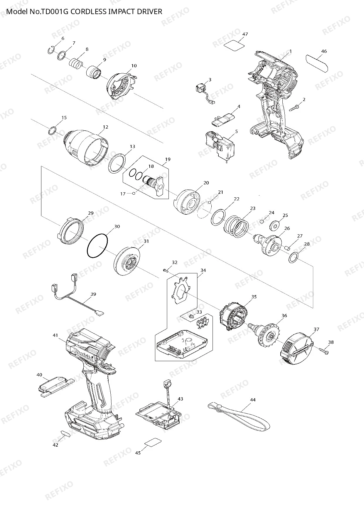 Деталировка MAKITA TD001G — схема запчастей в разборе