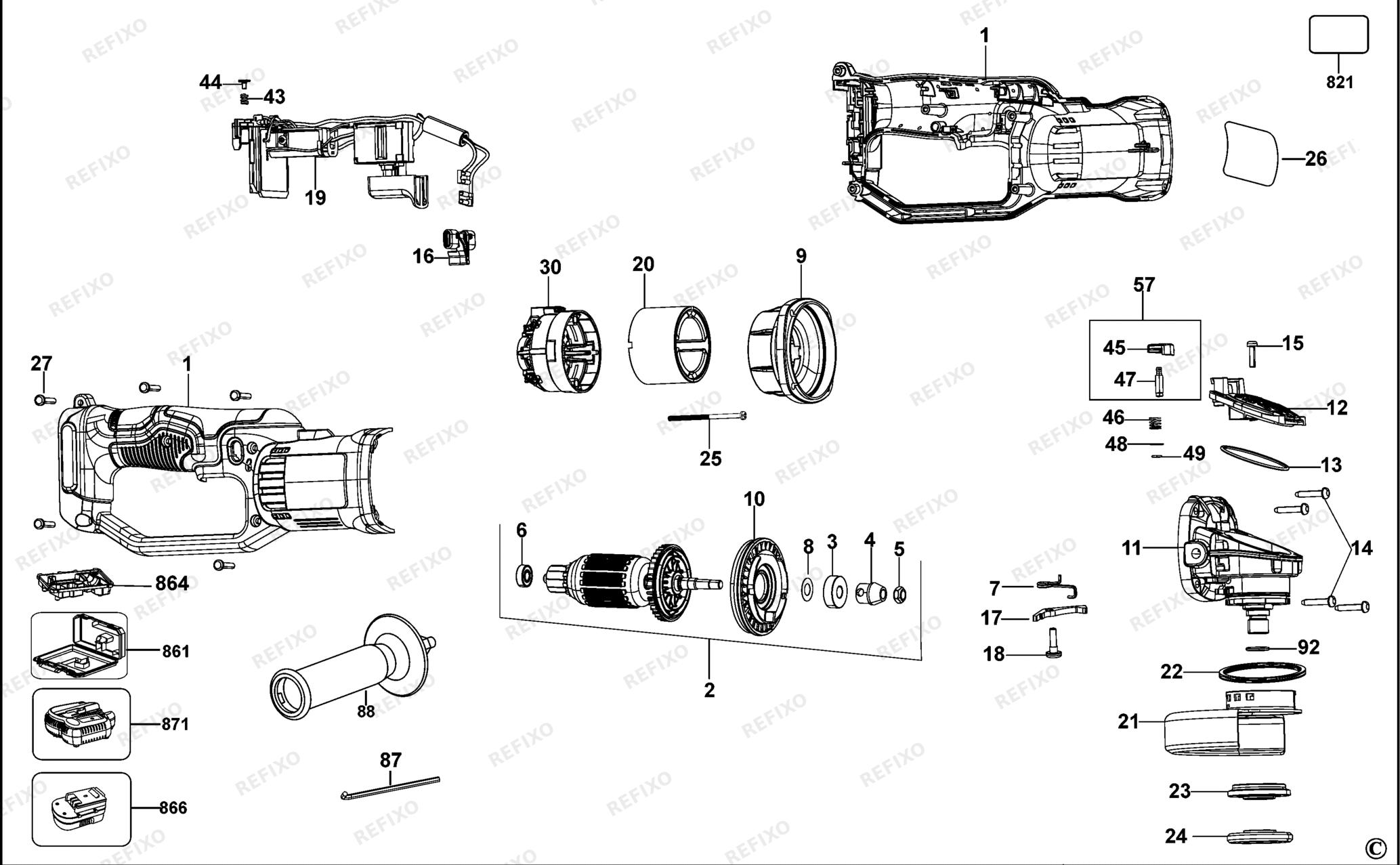 Деталировка DeWalt DCG412-QW TYPE 11 угловая шлифмашина DCG412-QW DCG412 — схема запчастей в разборе