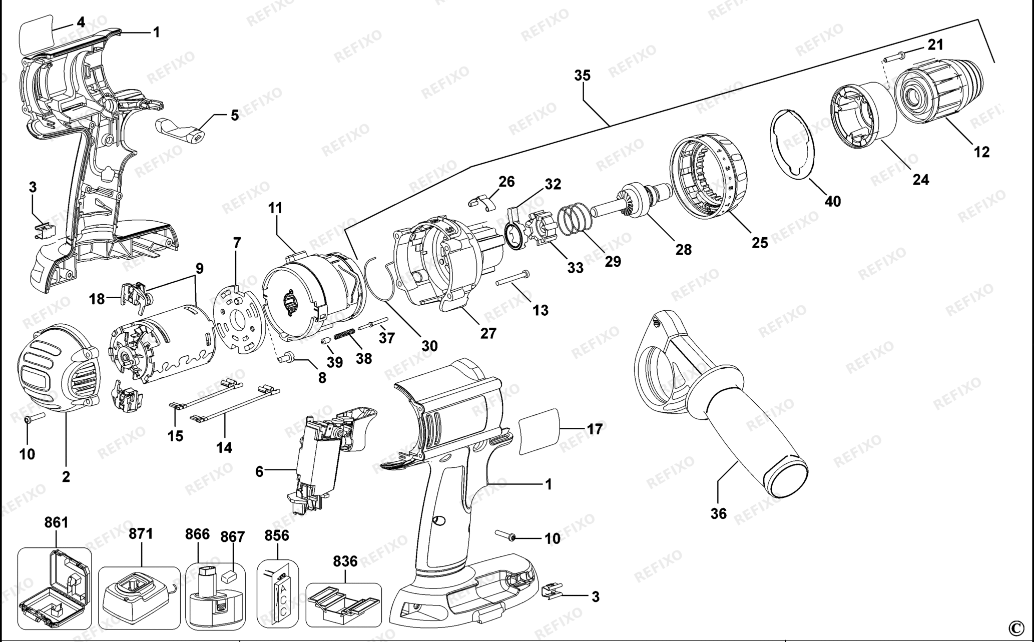Деталировка DeWalt DC945K-XJ TYPE 1 аккумуляторный - дрель DC945K-XJ DC945K — схема запчастей в разборе
