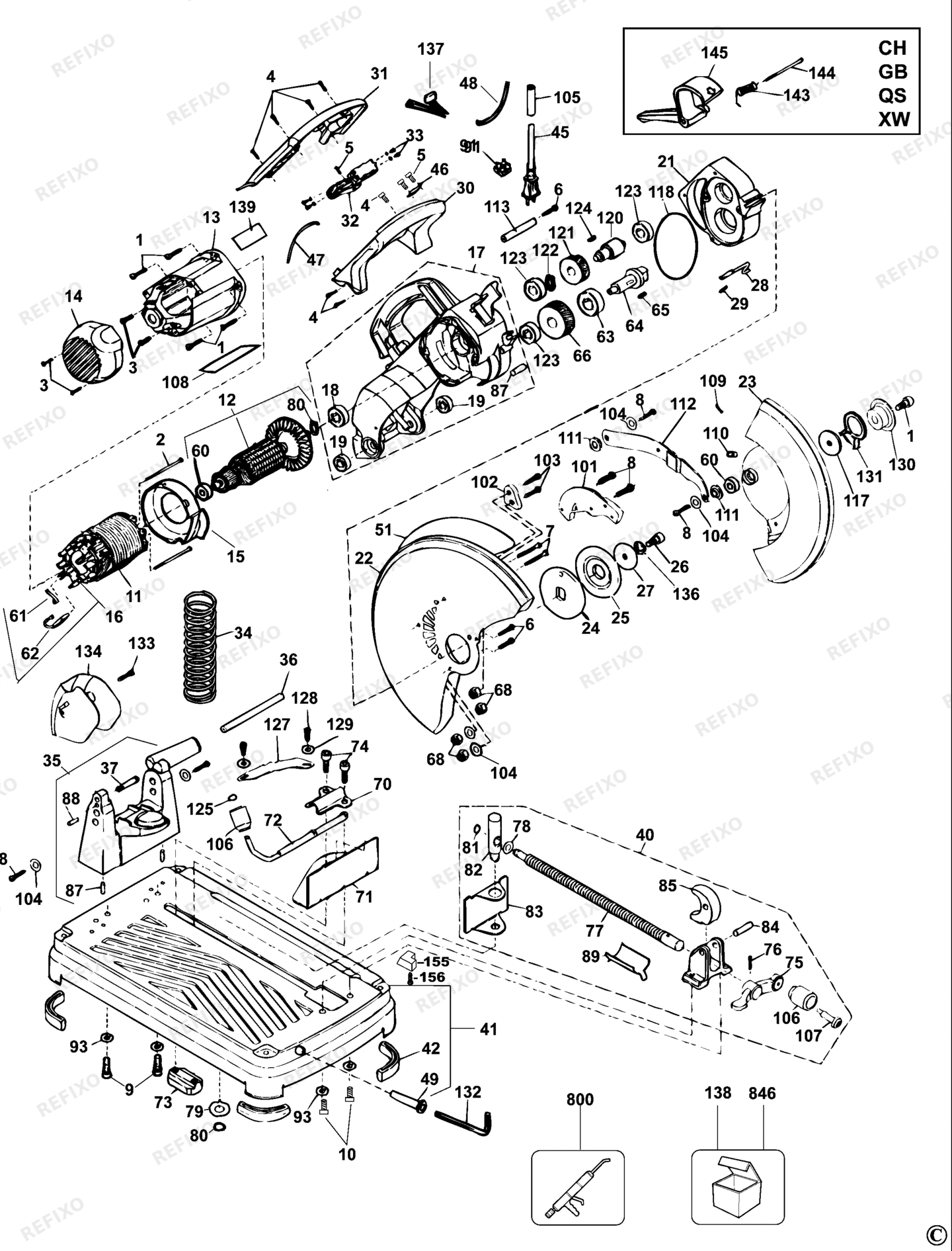 Деталировка DeWalt DW872-QS TYPE 1 METALLKREISSAEGE DW872-QS DW872 — схема запчастей в разборе