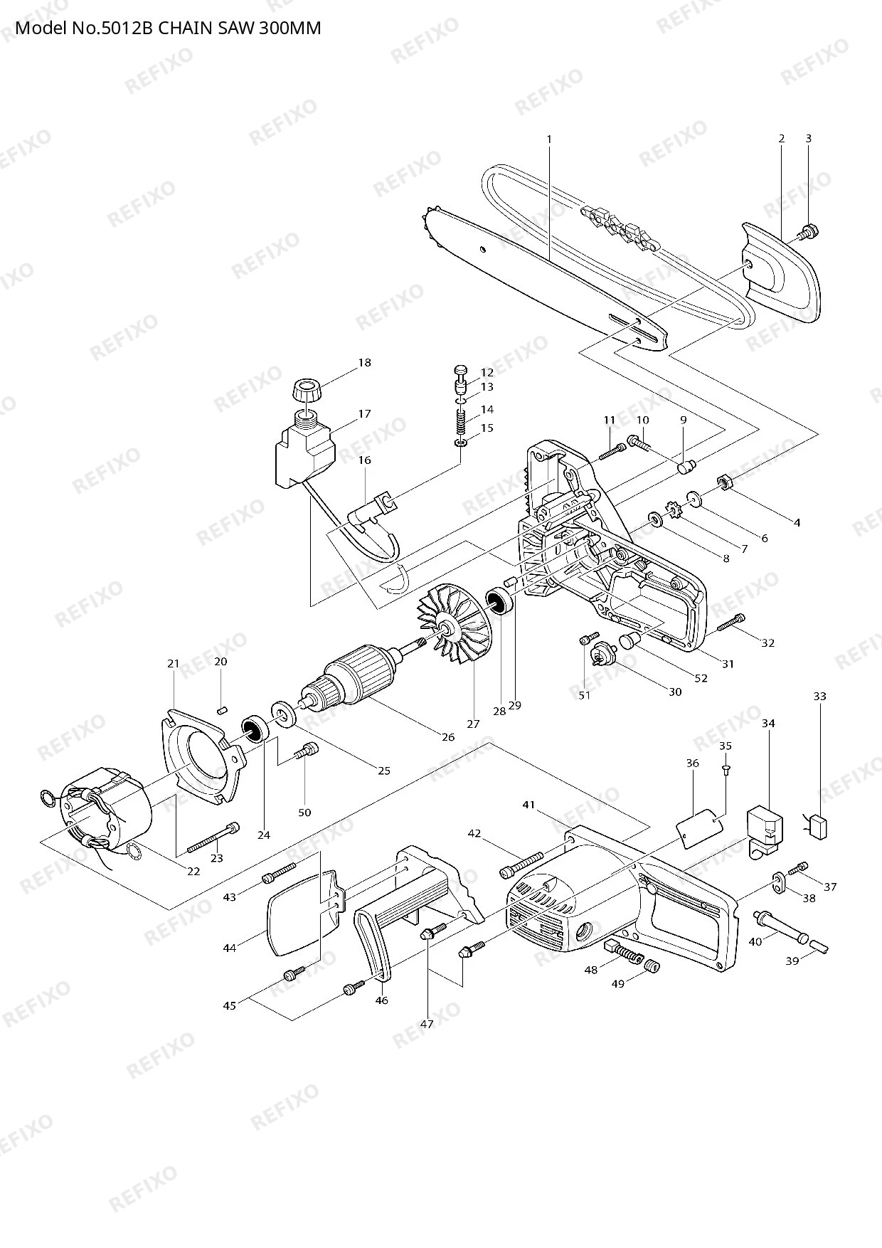 Деталировка MAKITA 5012B — схема запчастей в разборе