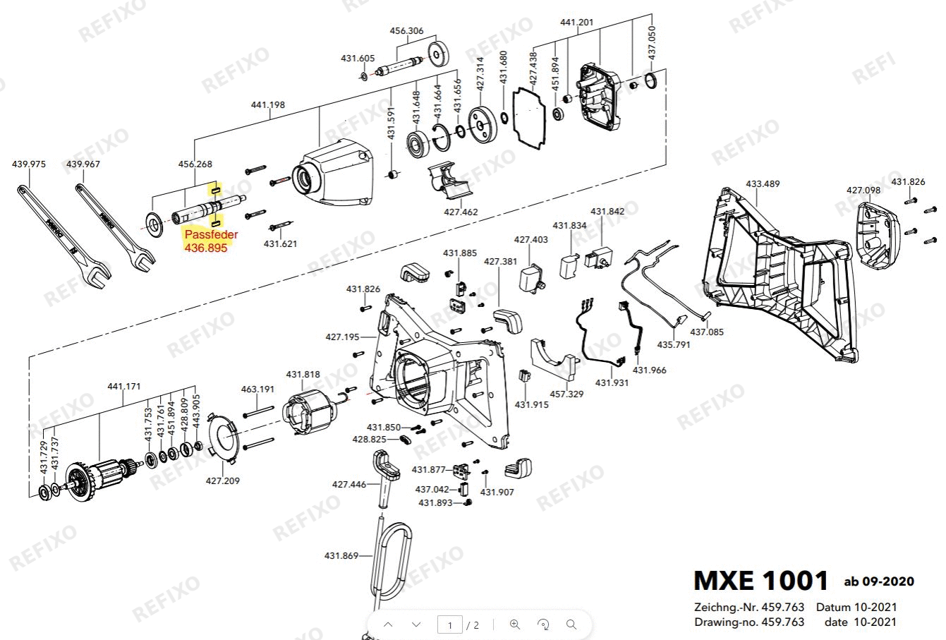Деталировка Flex MXE 1001 230 CEE — схема запчастей в разборе