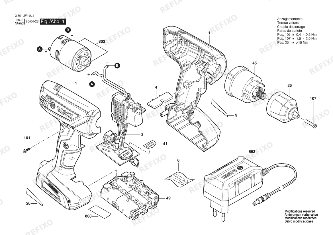 Деталировка Bosch Аккумуляторный шуруповёрт GSR 1000 | 12 V | 020 - MY (3 601 JF4 0L1) — схема запчастей в разборе