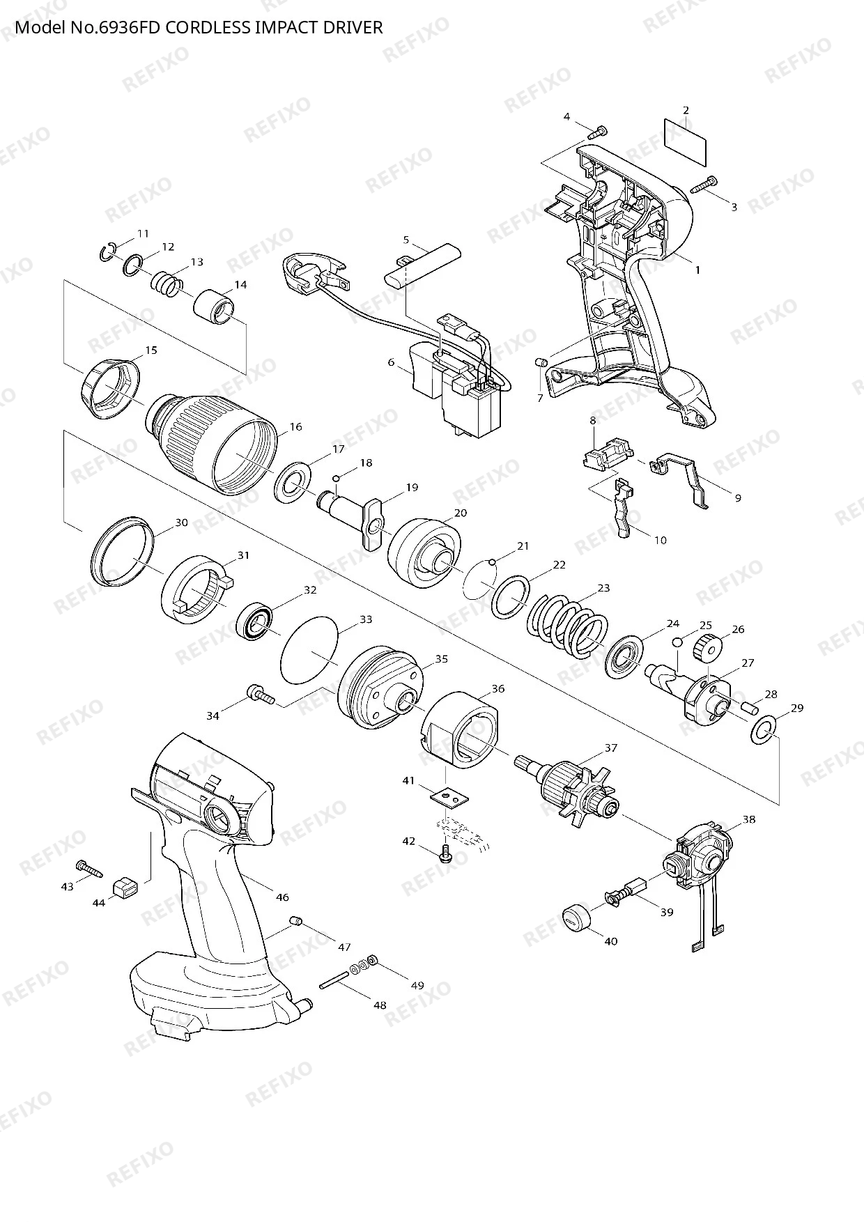Деталировка MAKITA 6936FD — схема запчастей в разборе