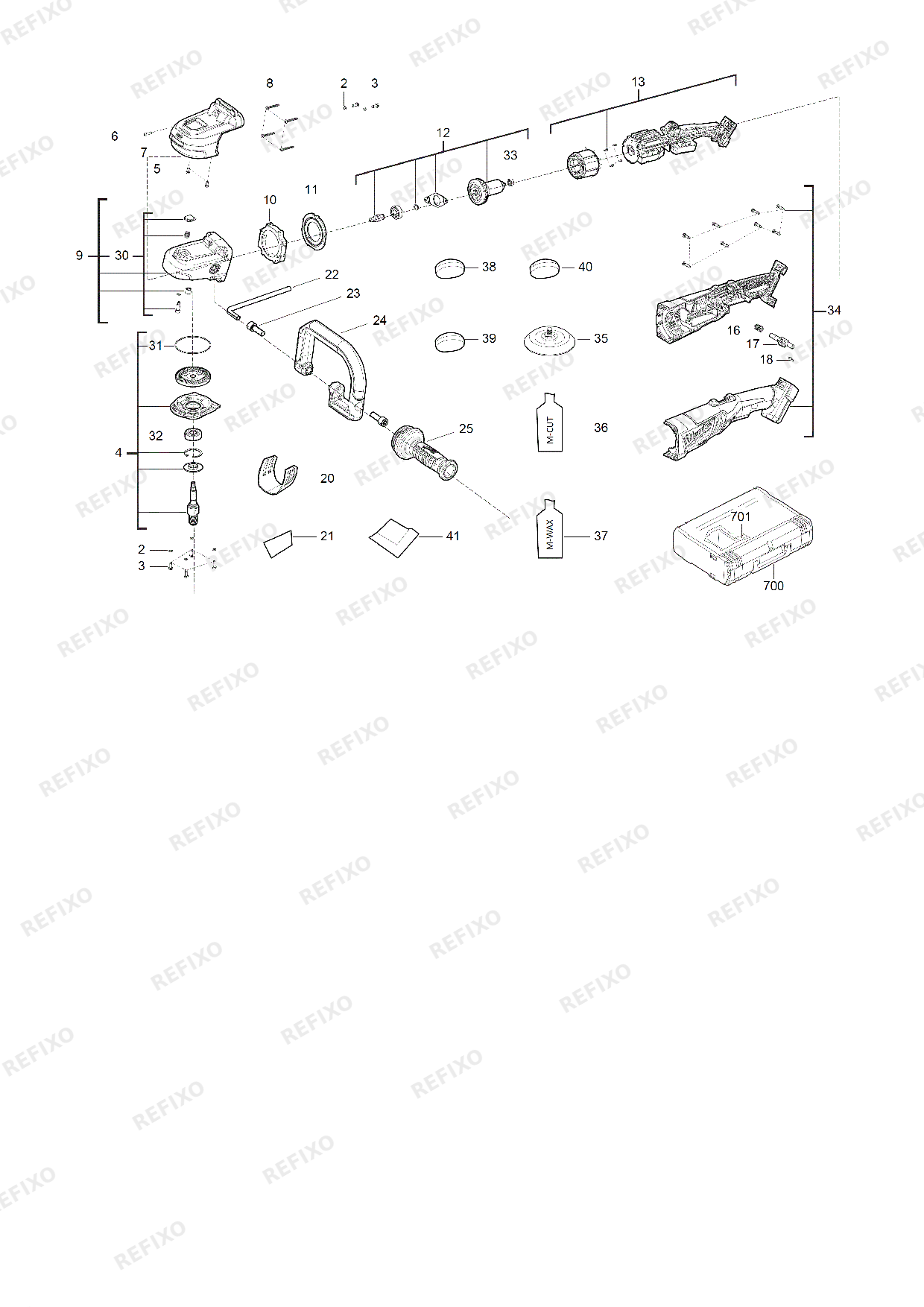 Деталировка MILWAUKEE M18FAP180 502X 4933451550 4000456845 — схема запчастей в разборе