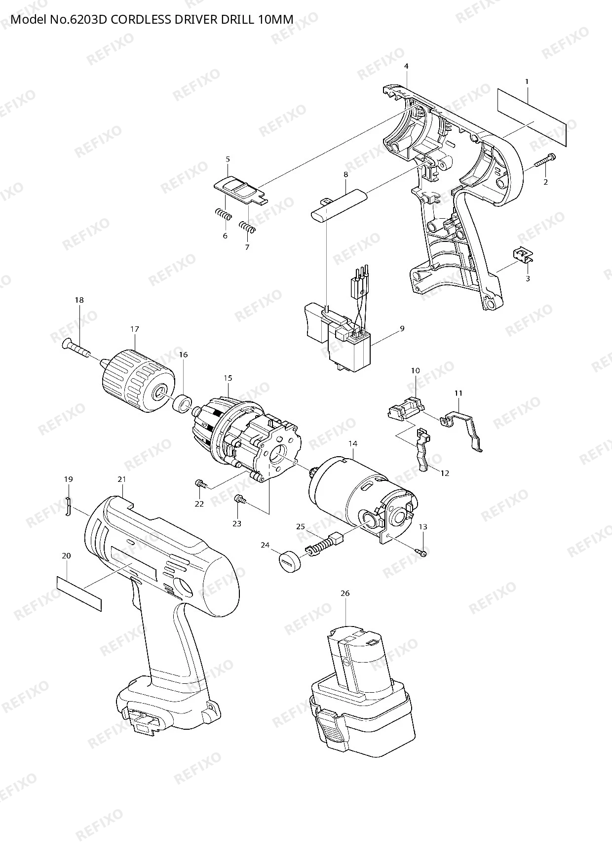 Деталировка MAKITA 6203D — схема запчастей в разборе