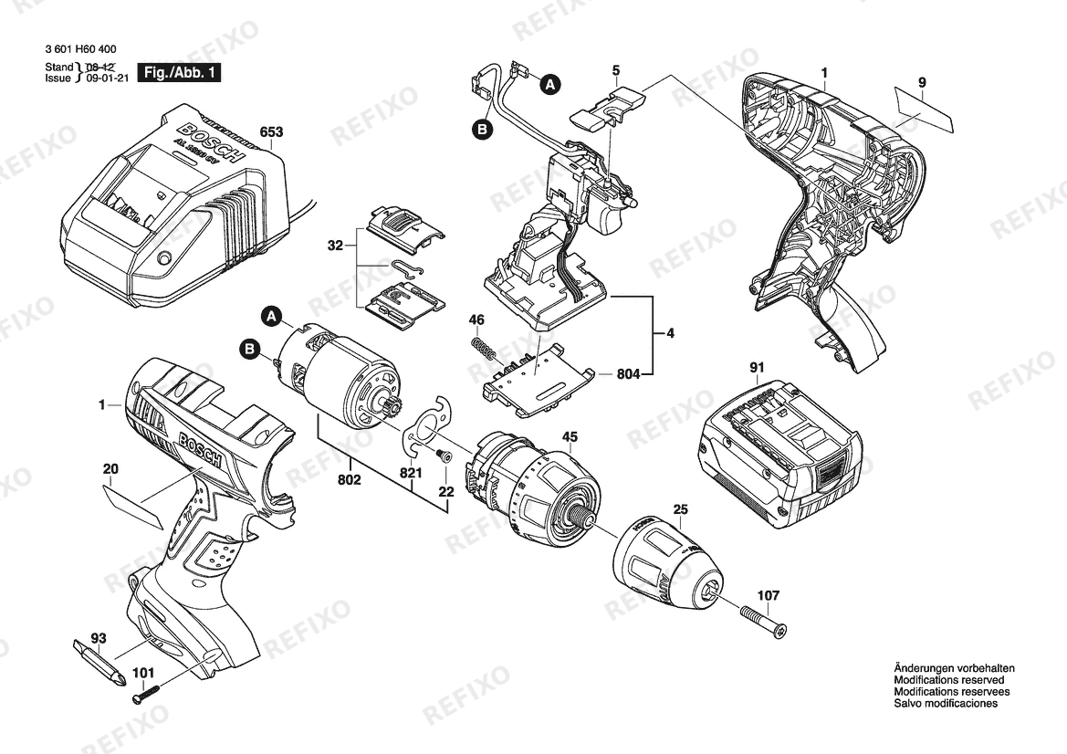 Деталировка Bosch Аккумуляторный шуруповёрт GSR 14,4 V-LI BARE | 14.4 V | 001 - EU (3 601 H60 400) — схема запчастей в разборе